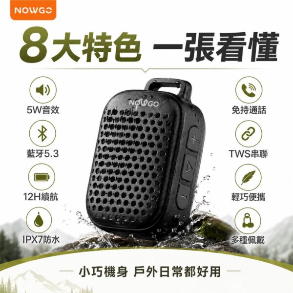 NOW GO - 小熔岩CLIP 超迷你防水喇叭-曜石黑/棕色/沙漠黃/軍綠色-享物購買